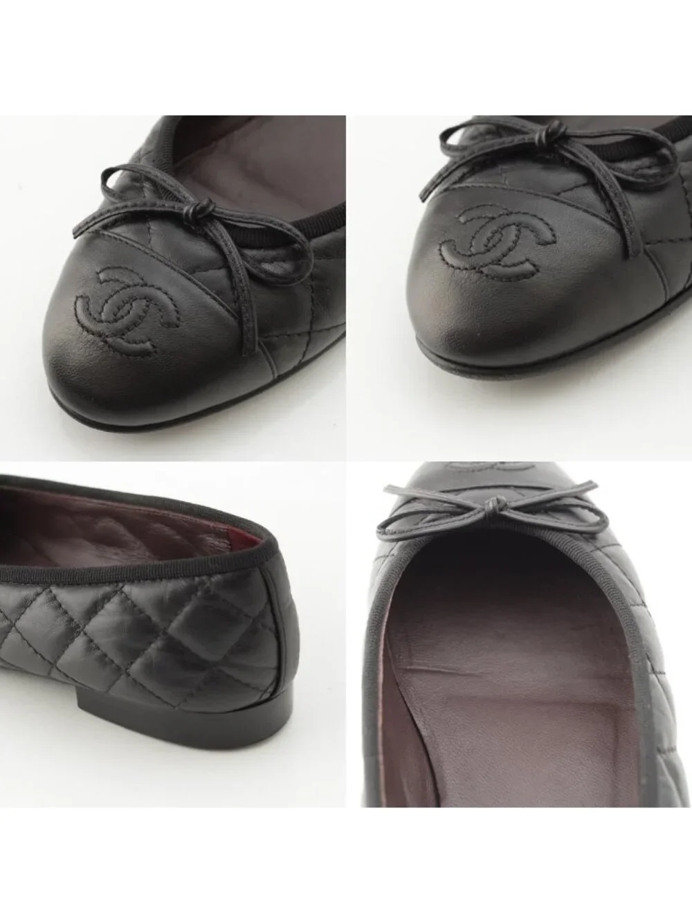 Chanel Leather CC Logo Quilted Ballerina Flat Pumps Shoes Black 35c